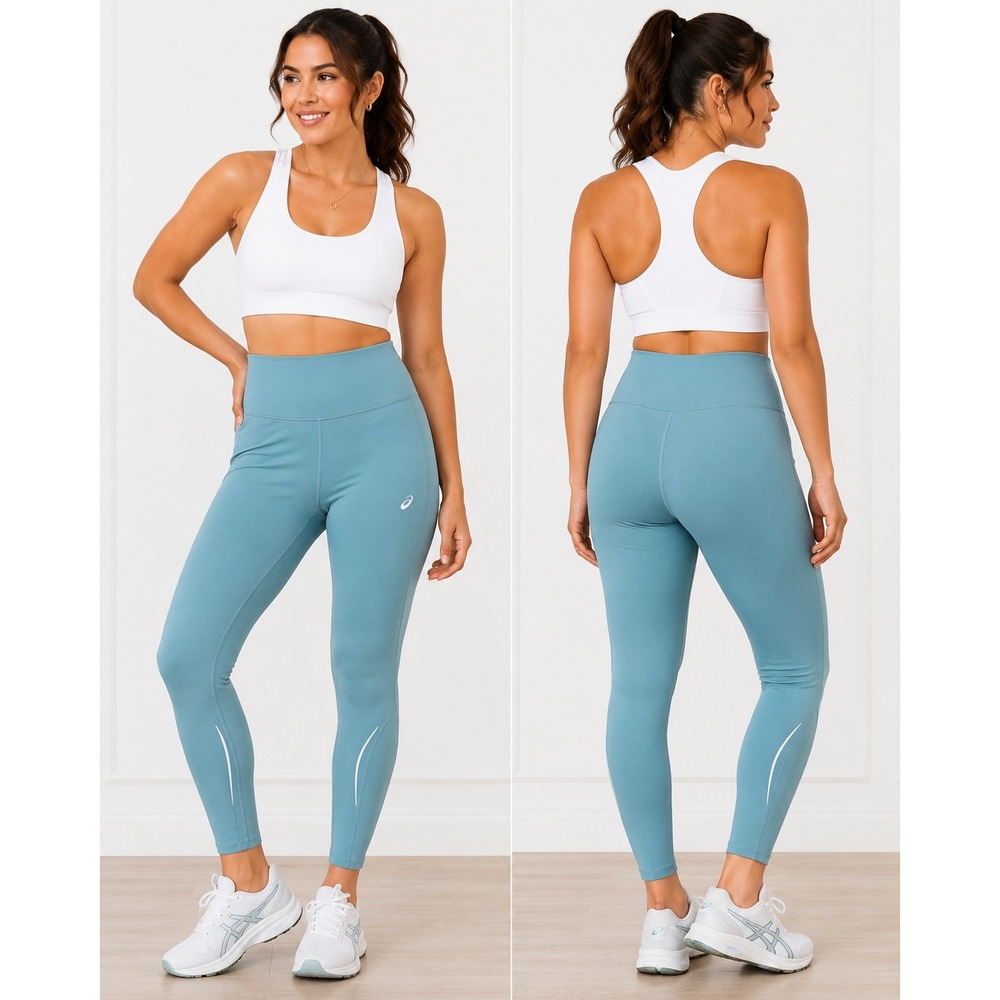 ASICS Womens Teal Blue High Rise Running L Leggings Reflective Tights‎